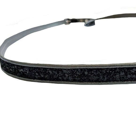 MIU MIU BLACK GLITTER DOUBLE TOUR THIN LEATHER BELT (80) - Picture 5 of 8